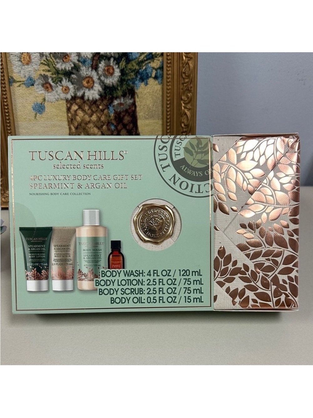 TUSCAN HILLS Unisex 4pc Luxury Body Care Gift Set Spearmint & Argan Oil